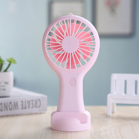Color : Pink L-SHISM Fans Cartoon Handheld USB Fan Rechargeable Cellphone Stand Holder with LED Light Cooler Portable 3 Speed Desktop for Summer 